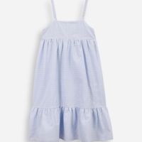 Vestido infantil de algodão com recorte xadrez azul