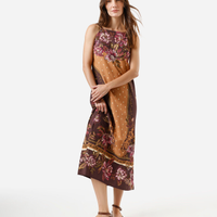 Vestido midi alça fina feminino com algodão floral com fendas marrom