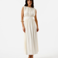 Vestido midi feminino franzido off white