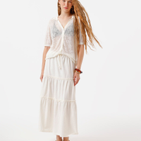 Saia midi feminina de sarja com recortes off white
