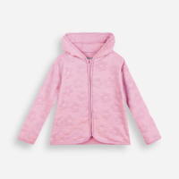 Jaqueta infantil de fleece com capuz texturizada floral rosa