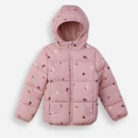 Jaqueta puffer infantil com capuz floral rosa