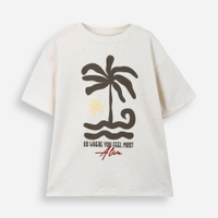 Camiseta infantil manga curta estampada bege