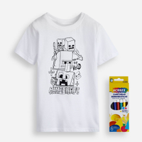 Camiseta infantil de algodão minecraft com brinde canetinhas laváveis off white