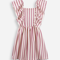 Vestido infantil com babado texturizado listrado colorido