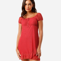 Vestido feminino de tule estampado poá vermelho