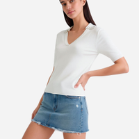 Minissaia feminina jeans barra desfiada azul