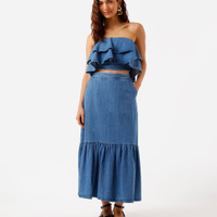 Saia midi feminina jeans com recorte azul