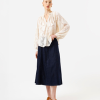 Saia midi feminina jeans cintura alta azul