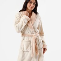 Roupão feminino de fleece texturizado bege