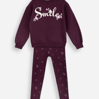 Conjunto infantil de moletom floral vinho