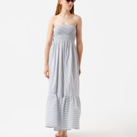 Vestido longo sem alça feminino com viscose listrado azul