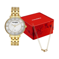 Kit relógio feminino mondaine analógico 32834lpmkde1k1 dourado