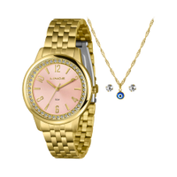 Kit relógio feminino lince analógico lrgj173l40 kbqzr2kx dourado