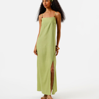Vestido midi feminino com linho verde