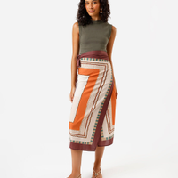 Saia midi pareô feminina estampada marrom