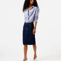 Saia midi feminina jeans com fenda azul