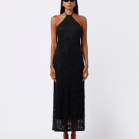 Vestido longo feminino de renda frente única mindset preto