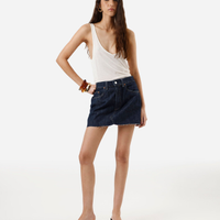 Minissaia feminina jeans com barra a fio cintura média azul