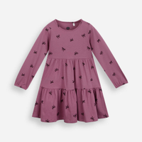 Vestido infantil de algodão manga longa com recortes laços rosa
