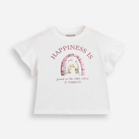 Camiseta infantil manga curta arco íris com paetê off white