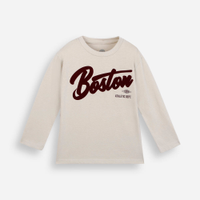 Camiseta infantil de algodão manga longa estampada bege