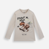 Camiseta infantil de algodão manga longa estampada bege