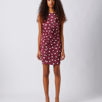 Vestido curto feminino franzido poá mindset vinho