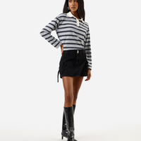 Minissaia cargo feminina jeans cintura média preta