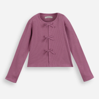 Blusa infantil de algodão manga longa canelada com lacinhos roxa