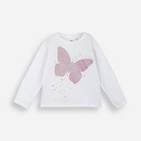 Blusa infantil de algodão manga longa borboleta off white