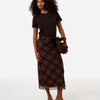 Saia midi feminina de tule xadrez marrom