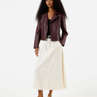 Saia midi evasê feminina de sarja com cinto bege