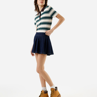 Minissaia feminina jeans com pregas cintura baixa azul