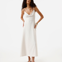 Vestido midi feminino de laise alça fina off white