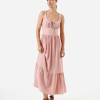 Vestido midi feminino com viscose e recortes rosa