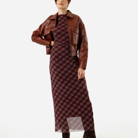 Vestido midi feminino de tule franzido xadrez roxo