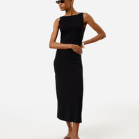 Vestido midi feminino decote costas com fenda preto