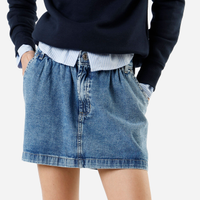 Minissaia feminina jeans cintura alta franzida azul