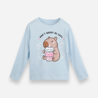Camiseta infantil de algodão manga longa estampada azul