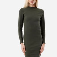 Vestido curto feminino de algodão manga longa canelado verde