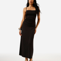 Vestido longo alça fina feminino franzido preto
