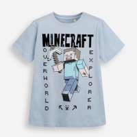 Camiseta infantil de algodão minecraft azul