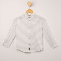Camisa de algodão listrada com bolso manga longa off white