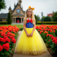 Snow White Gown Set Girls Princess Costume with Accessories Fairy Cosplay Outfit for Toddler Kids Halloween Carnival Party 2-10Y