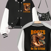 1PCS Autumn Winter Tween Girls Clothes Boots On Da Ground Double Sided Print Short Cropped School Style Girl Baseball Jacket