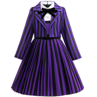 4-12 years old Halloween show costume girl purple striped college uniform girl theme event costume carnival party dress 2PS