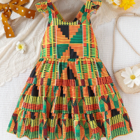 Girls summer African bohemian style flying rotator sleeve backless dress children's clothing
