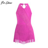 Kids Girls Shiny Tassel Leotards Dress Rhinestones Latin Dance Dress Professional Dancing Competition Chacha Rumba Tango Costume