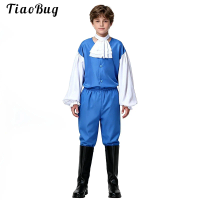 Kids Boys Court-style European Noble Prince Costume Lantern Sleeve Top And Ruffle Faux Collar Pants Halloween Performance Outfit